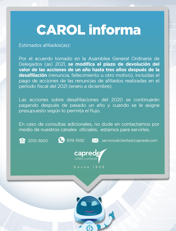 Carol informa: disminución en la cuota de afiliación porcentual